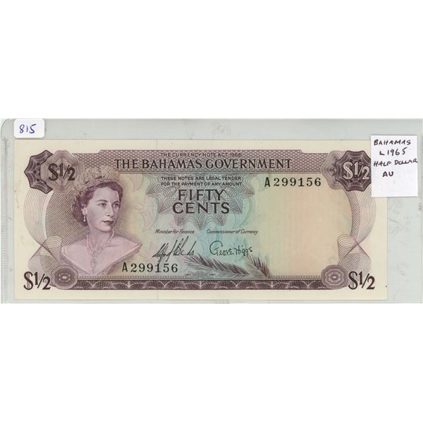 Bahamas. L1965 Half Dollar. Elizabeth/market scene. AU.