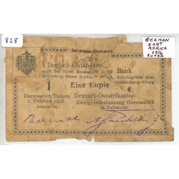 German East Africa. 1916 1 Rupee. After the end of World War I, Germany lost this colony in Africa n