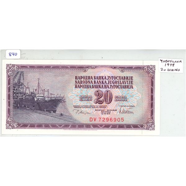 Yugoslavia. 1978 20 Dinara. Unc.