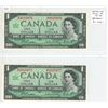 Image 1 : Lot of 2 Consecutive Serial Number 1967 $1 notes. Beattie-Rasminsky signatures. G/P Prefix. BC-45b-i