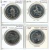 Image 1 : Set of 4 Calgary Stampede Dollars. Includes Saddle Bronc, Calf Roping, Chuckwagon Race & Bull Riding
