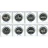 Image 1 : Complete set of 8 1982 Saskatoon Trade Dollars. Transportation theme includes Ox & Cart, automobile,