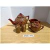 Image 1 : Brown colour teapot with matching sugar and creamer , salt and pepper shakers