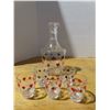 Image 2 : Vintage playing card glasss liqour decanter bottle with stopper and 5 matching shot glasses and 5 ex