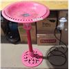 Image 1 : Sunray pink/red solar lighted bird bath and metal leaf candle holder