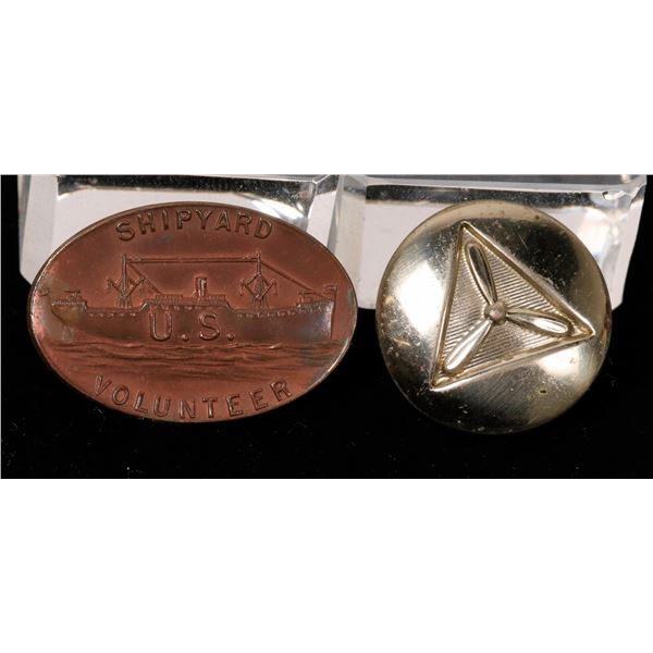 WWII Civil Defense Button & Shipyard Volunteer Button (2) [180290]