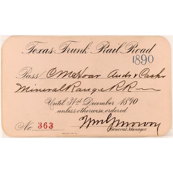 Texas Trunk RR pass 1890 [179607]