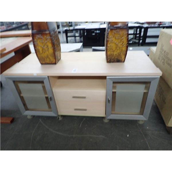 Light Oak Glass Door Conteporary Console - (Slight Foot Damage)