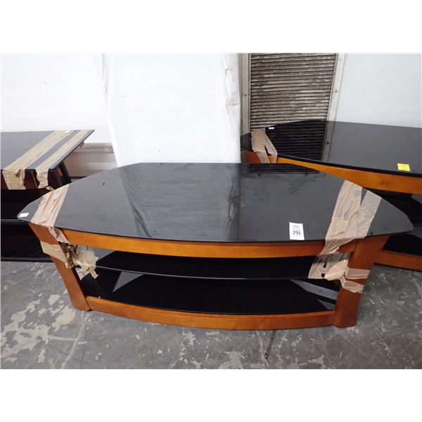 2-Oak/Black Glass TV Console - 2 X $