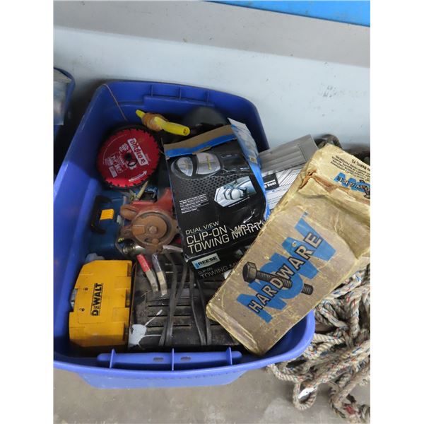 Battery Charger, Vise, Hardware Bins, Supplies in Tub