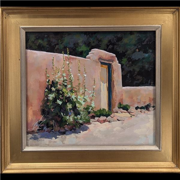 Elizabeth Sandia (American, b. 1946) Pastel On Paper "Calle La Pena Hollyhocks"