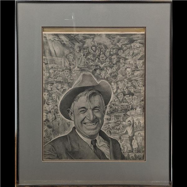 Limited Edition Terrance Clark (American, 1914-1973) Gravure Print, "Will Rogers, First A Cowboy"