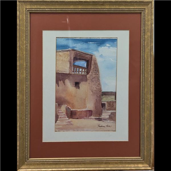 Vintage Signed Watercolor On Paper Pueblo Painting
