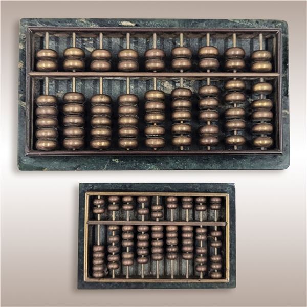 Pair Of Vintage Brass Abacus On Green Marble