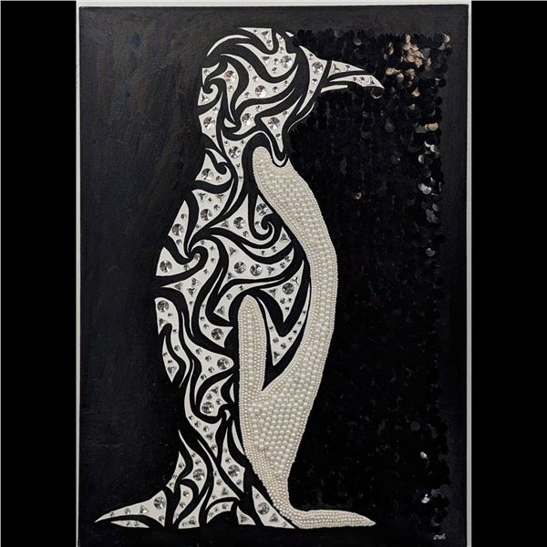 Ukrainian Artist Elena Kamelina Original Abstract Mixed Media On Canvas "Stones On Penguin", 2023