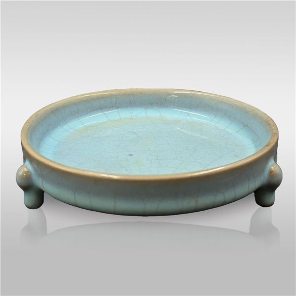 Chinese Song Style Ru Kiln Sky Celadon Tripod Brush Washer