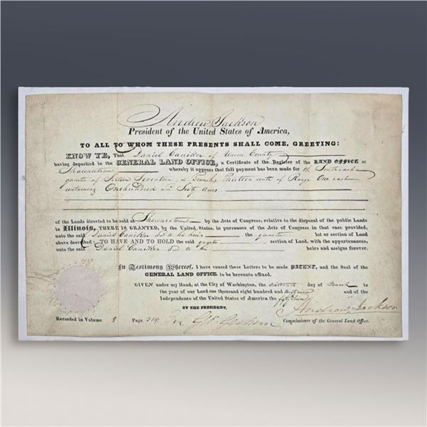 Early Andrew Jackson Document March 16th 1829, 12 Days After His Inauguration 03/04/1829