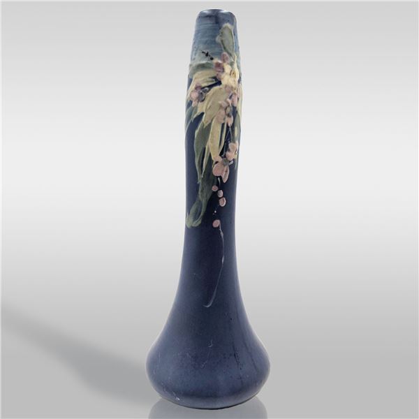 An Antique Finely Ornamented Blue Weller Bud Vase, Unmarked, Circa 1920s