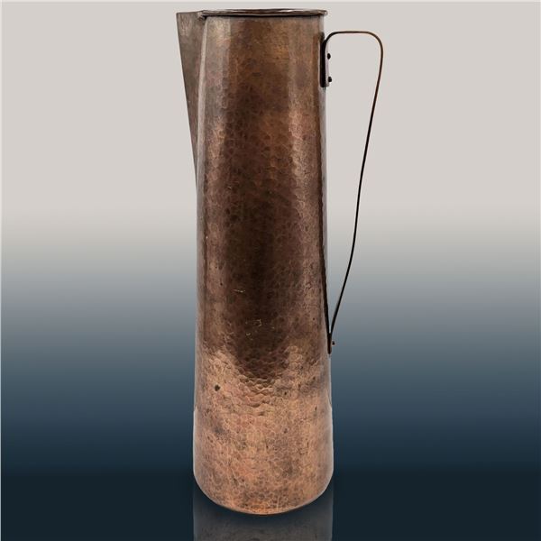 A Large Antique German Hand Hammered Unusual Zinn Copper Pitcher, Circa 1880