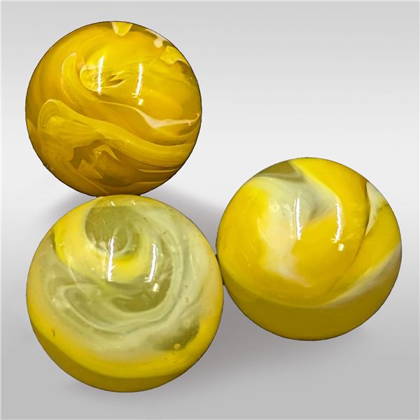 Marbles: Lot Of 3 Yellow Akro Agate Corkscrew Marbles