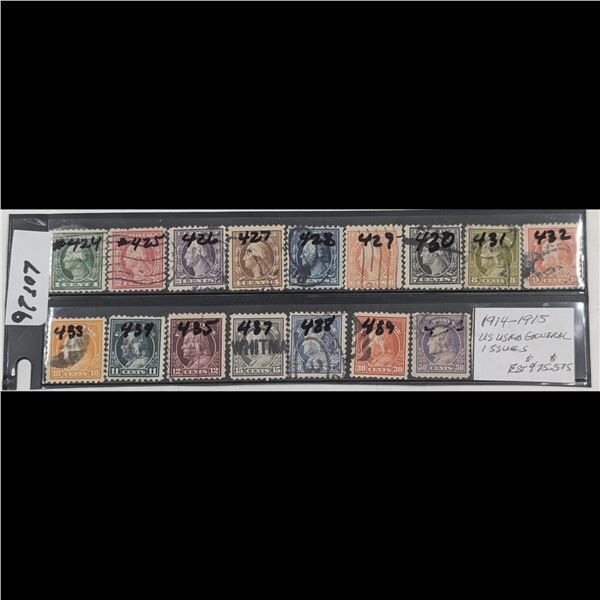 Lot Of 16 Used General Issue US Stamps Ranging From 1914-1915