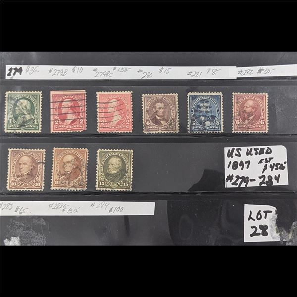 Lot Of 9 Early United States Stamps From 1897, Numbers 279-284