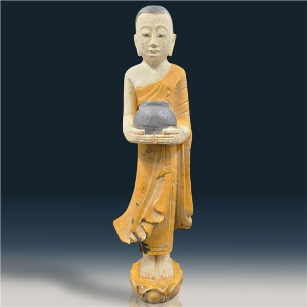 An Old Wood Carved Burmese Buddha Statue
