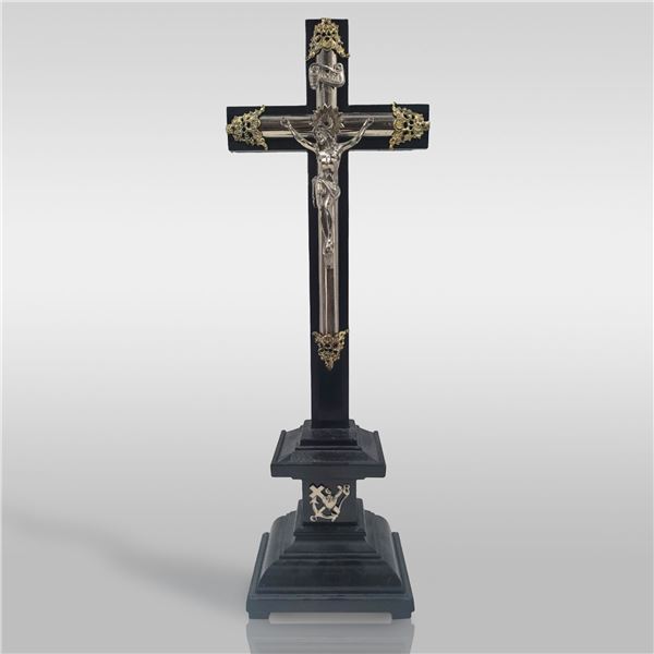 A 19th Century Wood And Silver Plated Altar Crucifix