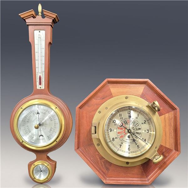 Vintage Chadburns Telegraph Brass Clock And Taylor Barometer