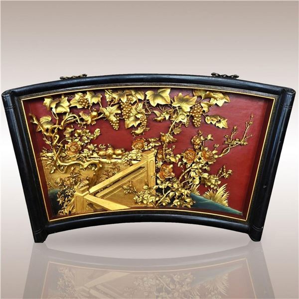 A Very Fine Chinese Giltwood And Lacquered Panel Amazing Museum Quality