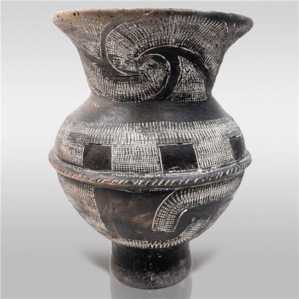 Vintage Thai Ban Chiang Incised Black Pottery Vase
