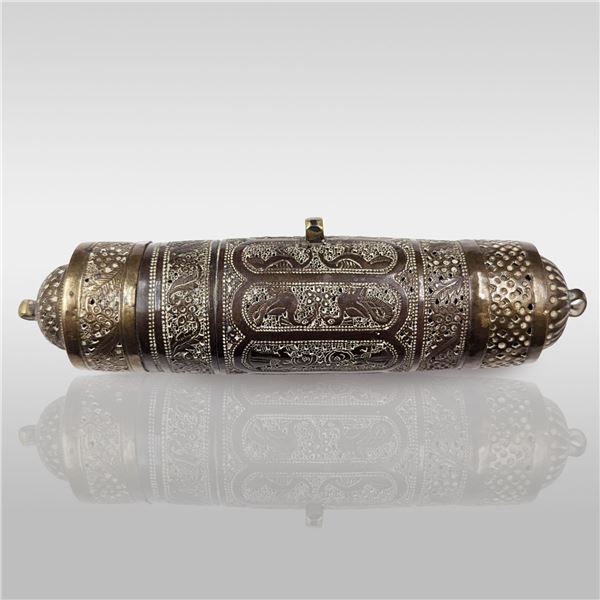 19th Century Brass / Bronze Persian Inlaid Scroll Holder