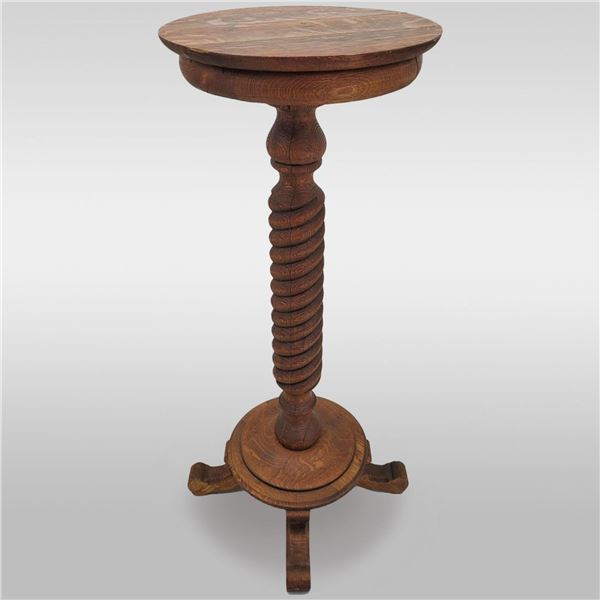 Antique Oak Wood Carved Barley Twist Pedestal
