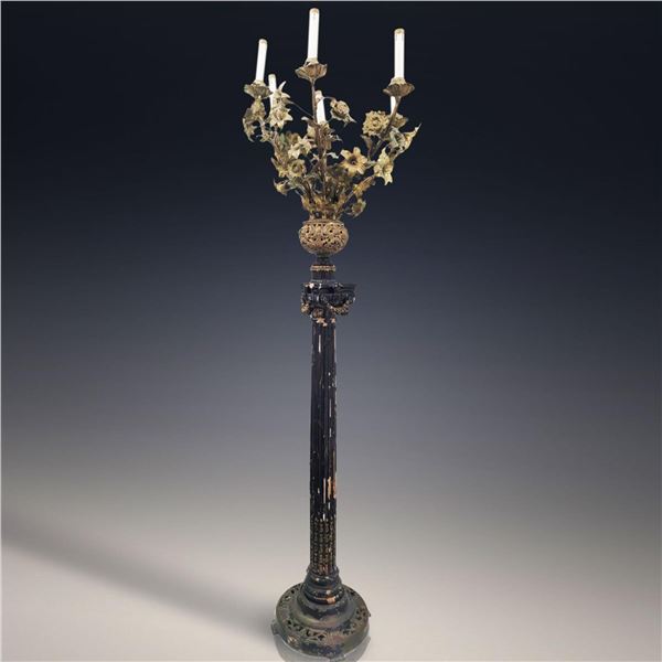 Vintage 5 Arm Floral Candelabra Style Standing Lamp