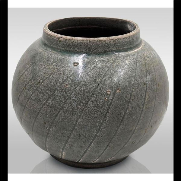 Chinese Crackle Glazed Ash Gray Porcelain Moon Jar