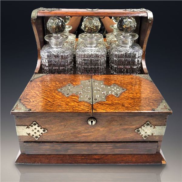 Antique Victorian Oak Tantalus