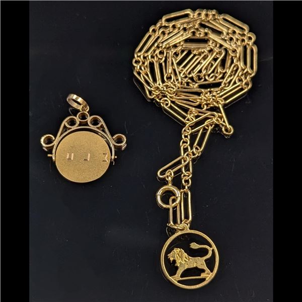 14K Gold Spinner Pendant And A 750 Marked Gold Chain Pendant Necklace, 12.44 Grams Total