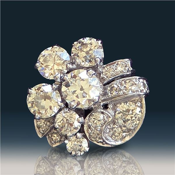 Hand Crafted Ladies Diamond Cluster Style 14K White Gold Ring, 1.58 Total Diamond Weight