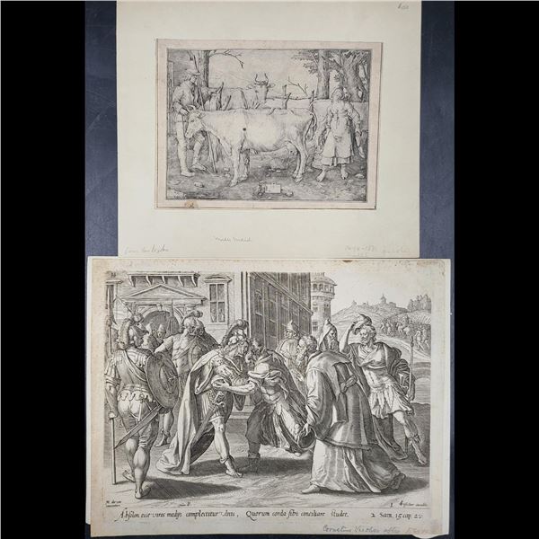 Pair Of Dutch Antique 16th & 17th C. Etchings On Laid Paper