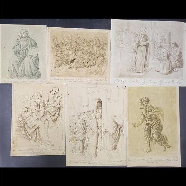 Stefano Mulinari (Italian, 1741-1796) Lot Of 6 Antique 18th C. Etchings On Laid Paper