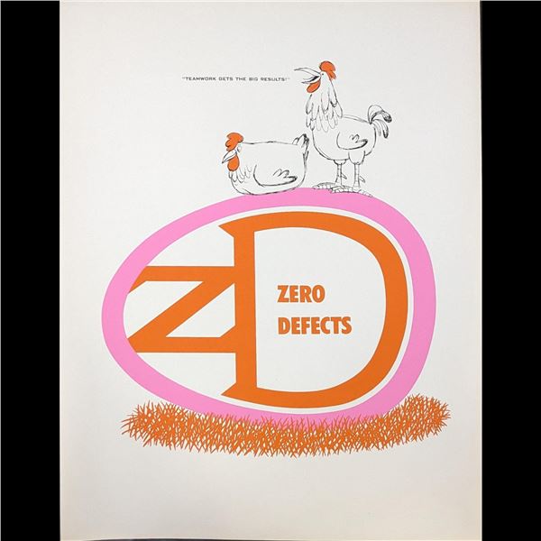 Nasa Lockheed Artist Maggie Wesley Vintage Screen Print, "Zero Defects" 1950-1960s