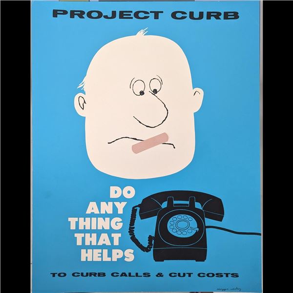 Nasa Lockheed Artist Maggie Wesley Vintage Screen Print, "Project Curb" 1950-1960s
