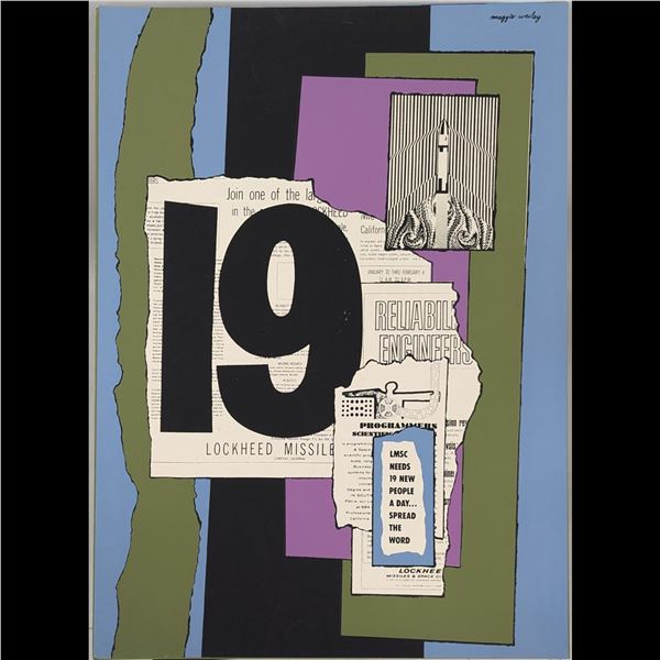 Nasa Lockheed Artist Maggie Wesley Vintage Screen Print, "19" 1950-1960s