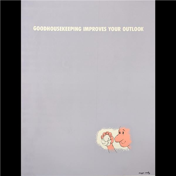 Nasa Lockheed Artist Maggie Wesley Vintage Screen Print, "Goodhousekeeping Improves" 1950-1960s