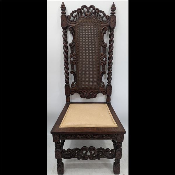 A Very Fine 19th Century Carved Walnut Or Beech Chair With Barley Twist