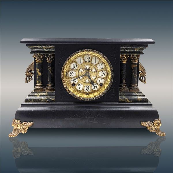 An Antique E. Ingrahm Co. Ornate Mantle Clock With Gilt Decal, Untested