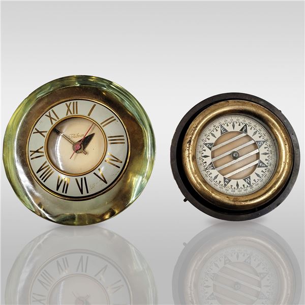 Grouping Of Vintage 1950s Telchron Clock And Wilcox Crittenden Yacht Compass
