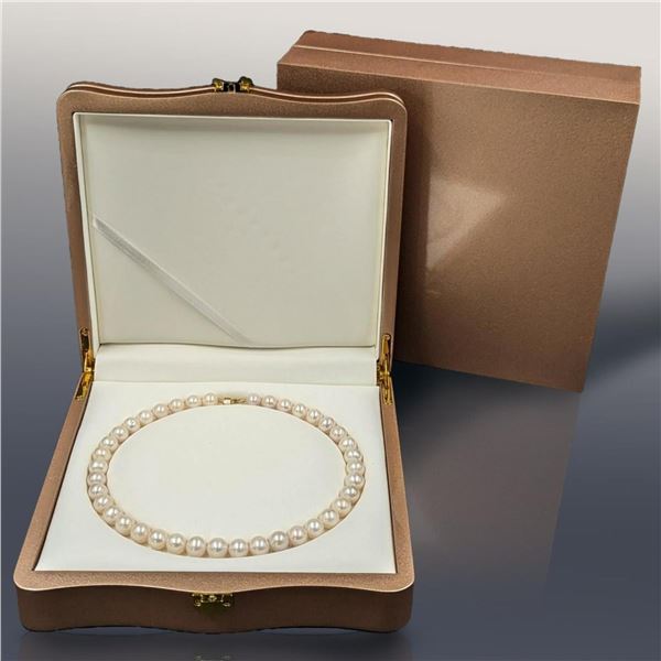 A Fine 11-12MM Akoya Pearl Necklace With 18K Gold Clasp And Original Box / Case, 40 Pearls Total