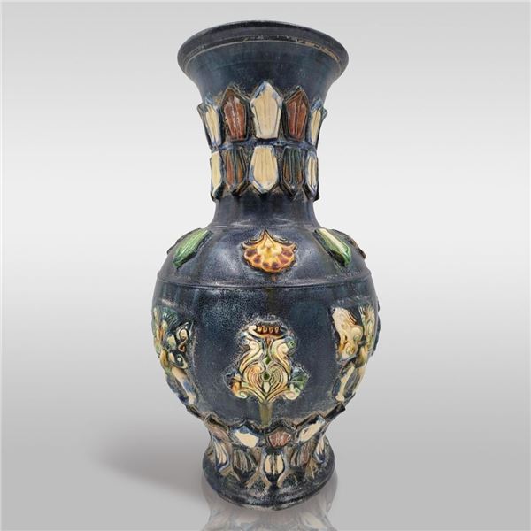 A Large Tang Style Taotie Sancai Glazed Pottery Vase