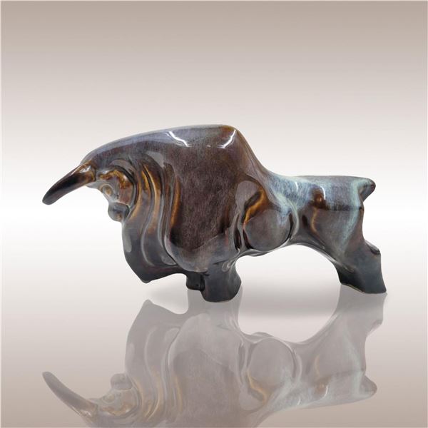 A Mid Century Modern Drip Glaze Pottery Bull